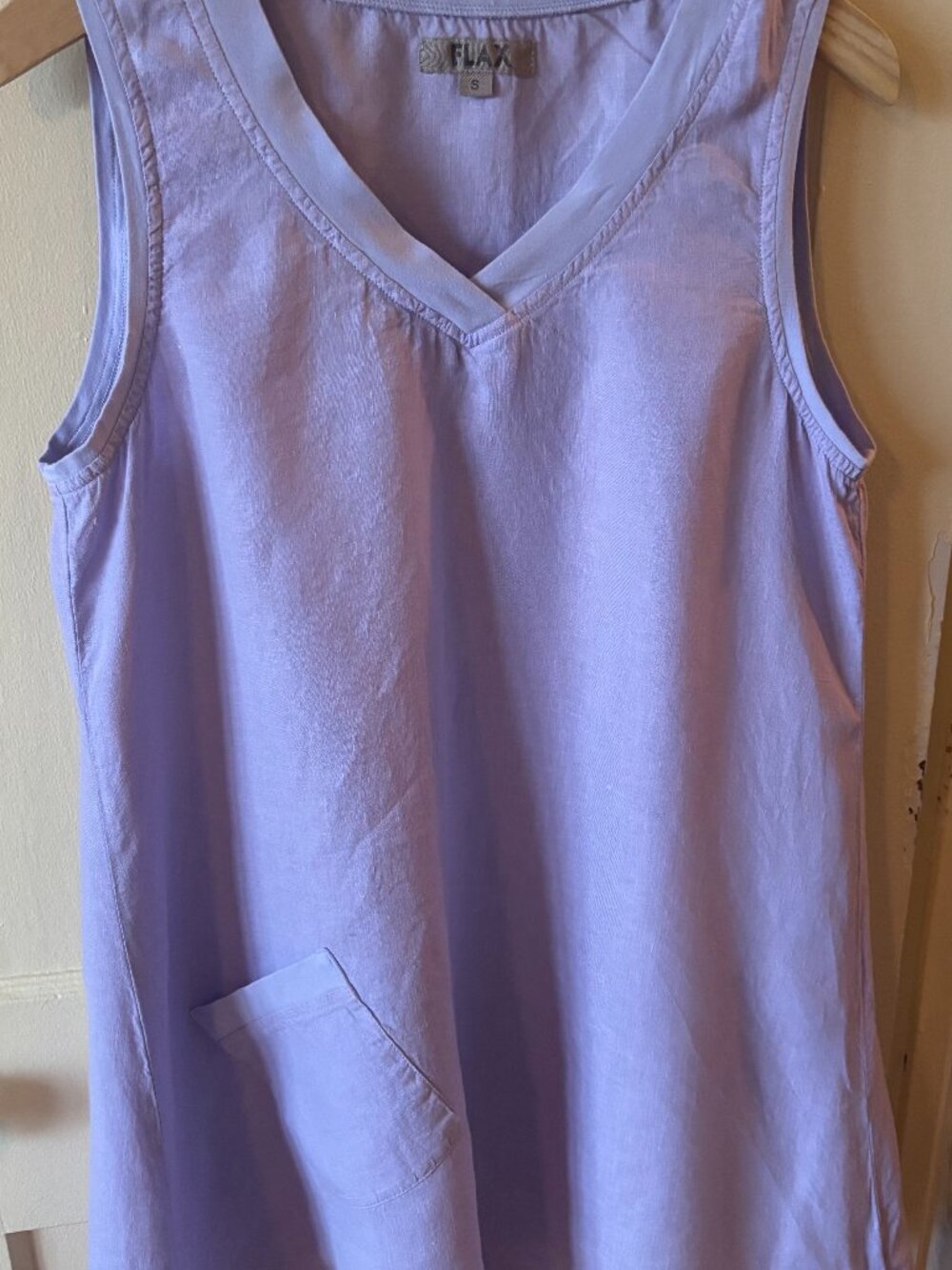FLAX 100% European Linen V-Neck Sleeveless Tunic Top Mauve Size S EUC